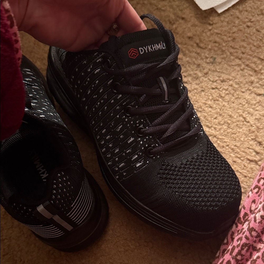 Dykhmily Black and White Men or Women’s  Steel Toe Sneakers - Picture 2 of 8